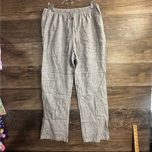 Ellen Tracy Women's Pinstriped 100% Linen Gray Trousers - Picture 1 of 11